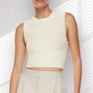 aritzia babaton sculpt knit crop muscle tee in ‘’matte pearl”